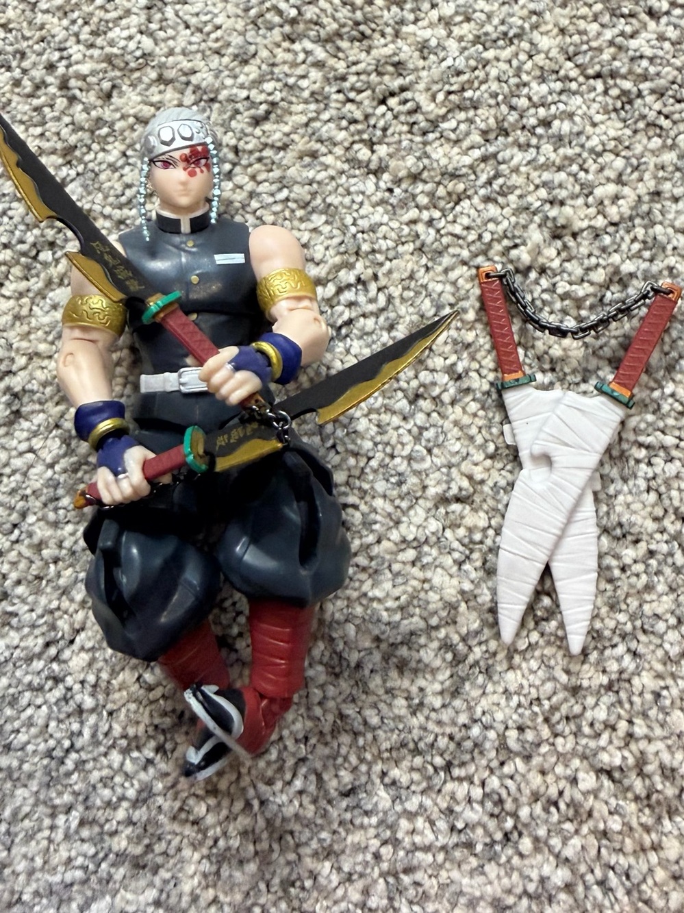 Poseable Sword Warrior Action Figure in Black, Red & Gold - Demon Slayer